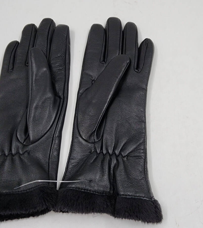 Charter Club Micro Faux Fur Lined Leather Tech Gloves Women's M Black