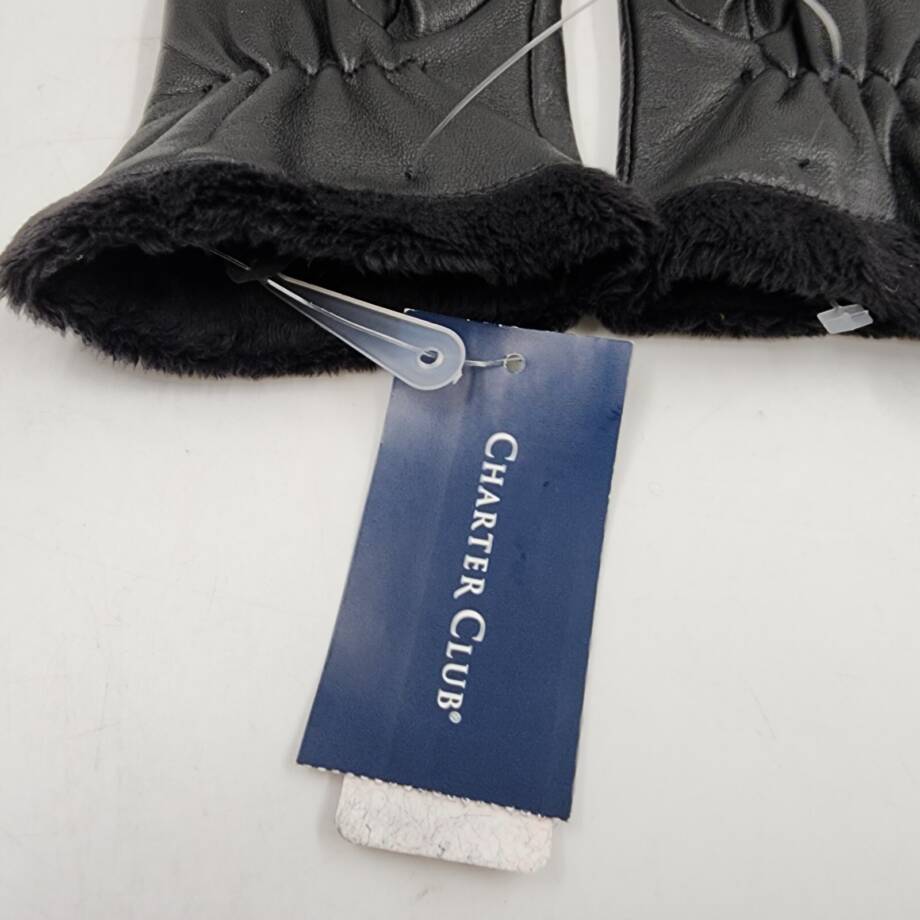 Charter Club Micro Faux Fur Lined Leather Tech Gloves Women's M Black