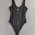 Good American Good Touch Ruched U-Ring Bodysuit Top Women's 4 Black Snap Gusset