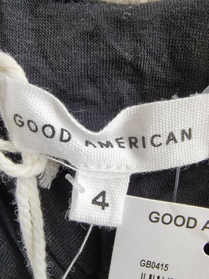 Good American Good Touch Ruched U-Ring Bodysuit Top Women's 4 Black Snap Gusset