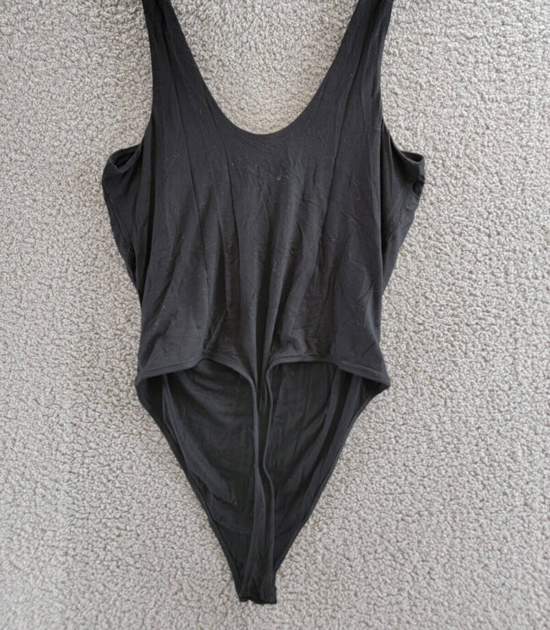 Good American Good Touch Ruched U-Ring Bodysuit Top Women's 4 Black Snap Gusset