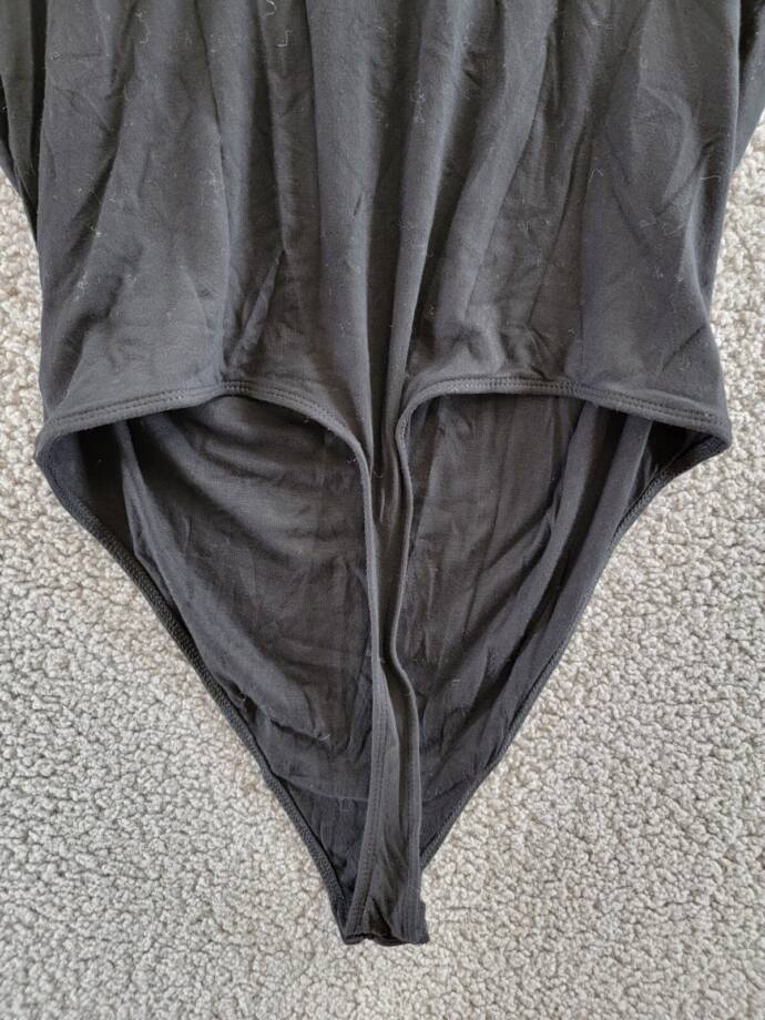 Good American Good Touch Ruched U-Ring Bodysuit Top Women's 4 Black Snap Gusset