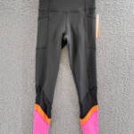 AQUA Athletic Mesh Colorblock Leggings Women's XS Black Multi Elastic Waist
