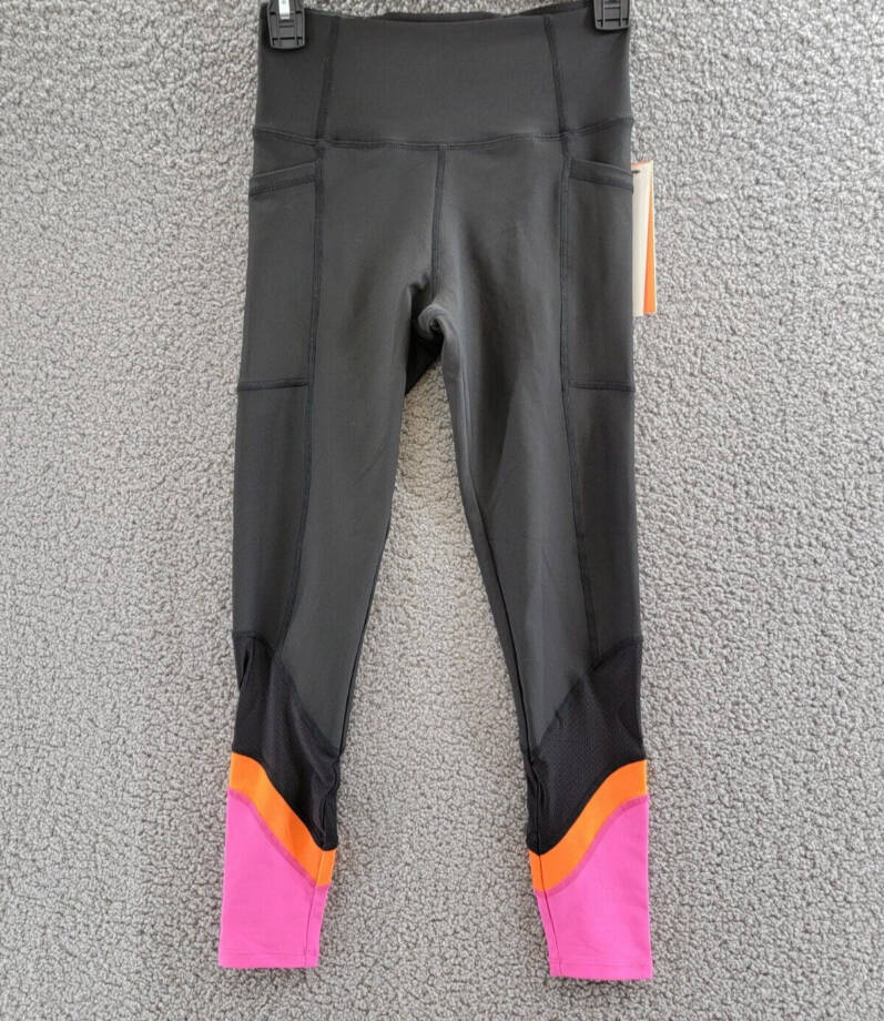 AQUA Athletic Mesh Colorblock Leggings Women's XS Black Multi Elastic Waist