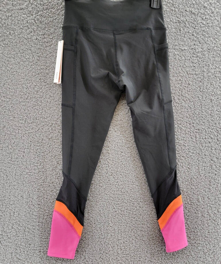 AQUA Athletic Mesh Colorblock Leggings Women's XS Black Multi Elastic Waist