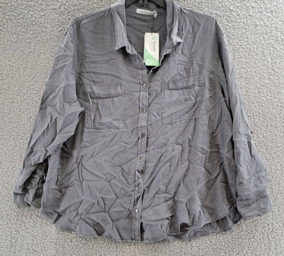 Calvin Klein Jeans Trendy Plus Size Utility Shirt Women's 2X Forged Iron L/S