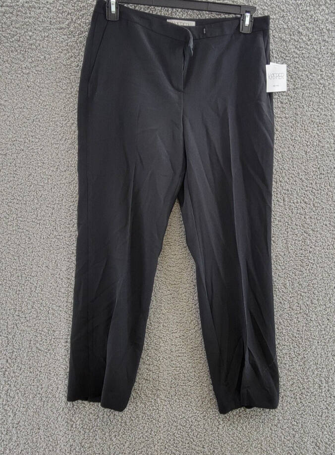 Kasper Petite Tab-Waist Straight-Fit Modern Dress Pants Women's 8P Black Zip Fly
