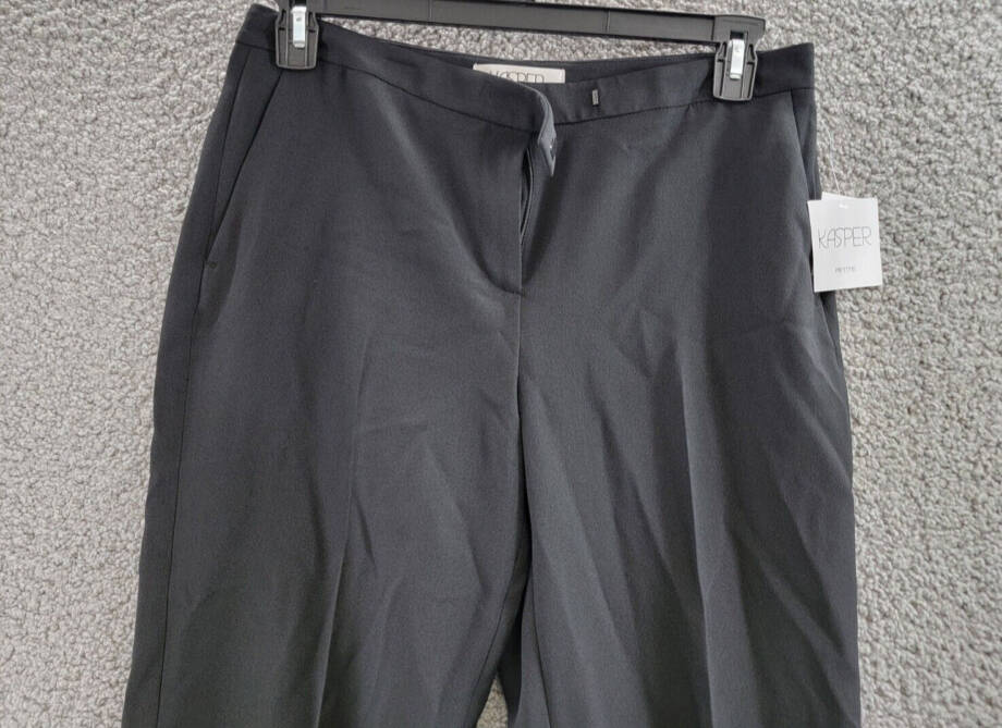 Kasper Petite Tab-Waist Straight-Fit Modern Dress Pants Women's 8P Black Zip Fly