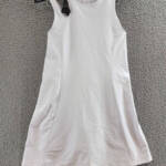 AQUA Scoop Out Flared Active Dress Women's M White Round Neck Back Zip Clsoure