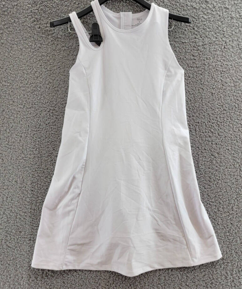 AQUA Scoop Out Flared Active Dress Women's M White Round Neck Back Zip Clsoure