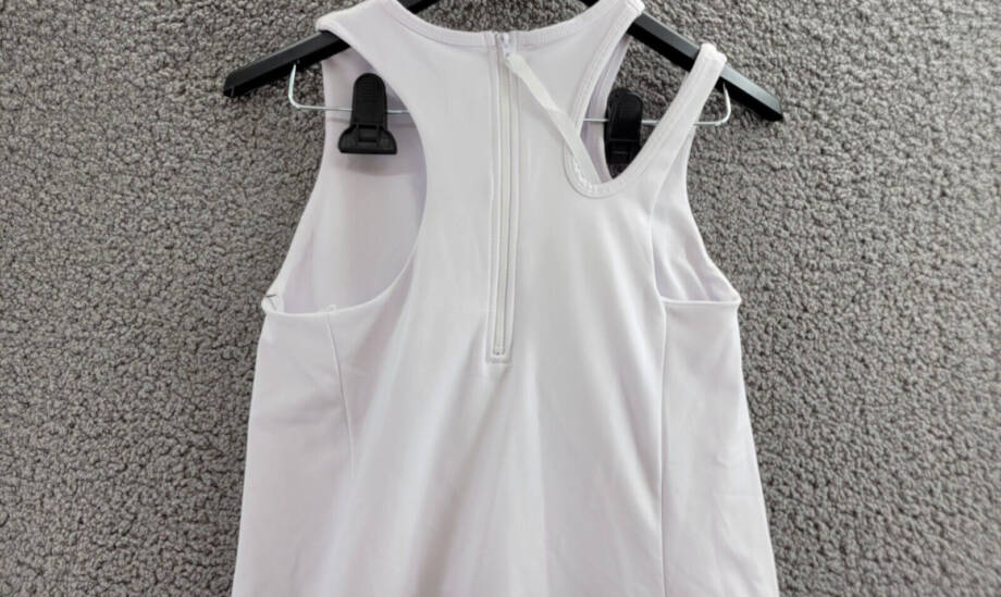 AQUA Scoop Out Flared Active Dress Women's M White Round Neck Back Zip Clsoure