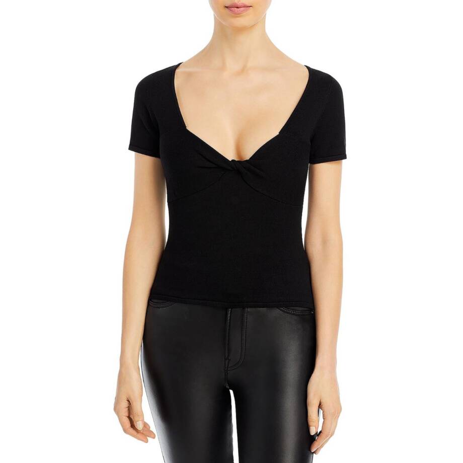 Aqua Twist Front Scoop Neck Top Women's XL Black Solid Short Sleeve Pullover