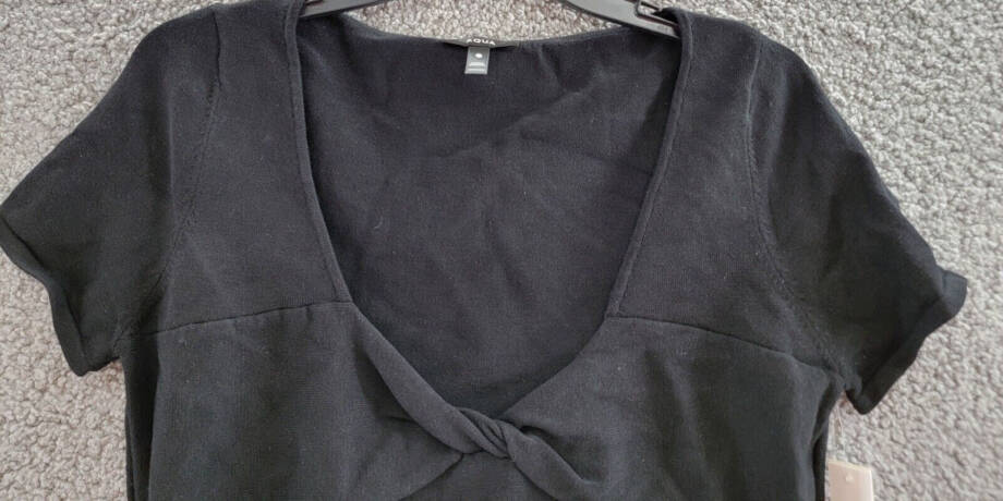 Aqua Twist Front Scoop Neck Top Women's XL Black Solid Short Sleeve Pullover
