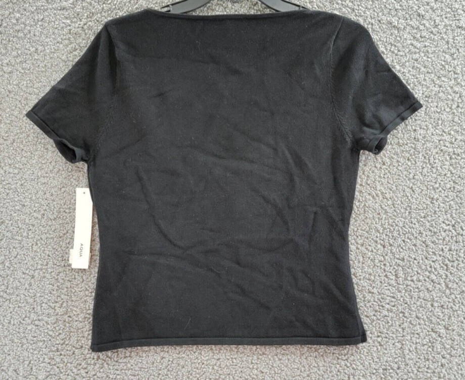 Aqua Twist Front Scoop Neck Top Women's XL Black Solid Short Sleeve Pullover