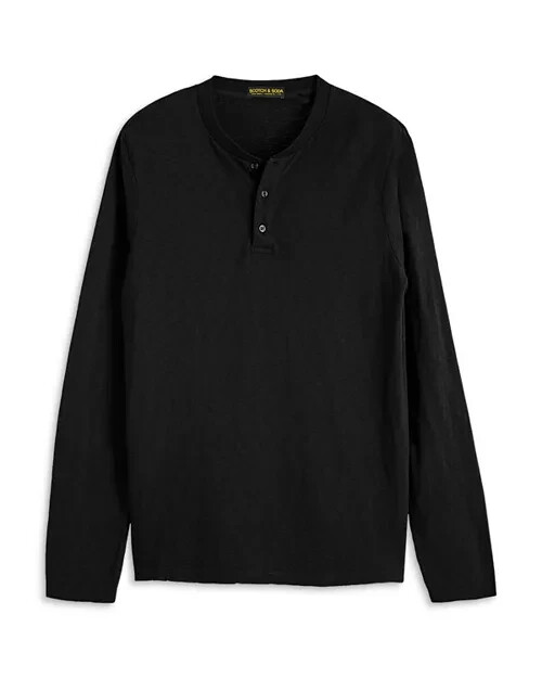 Scotch & Soda Classic Henley Shirt Men's S Black Pullover Style Long Sleeve