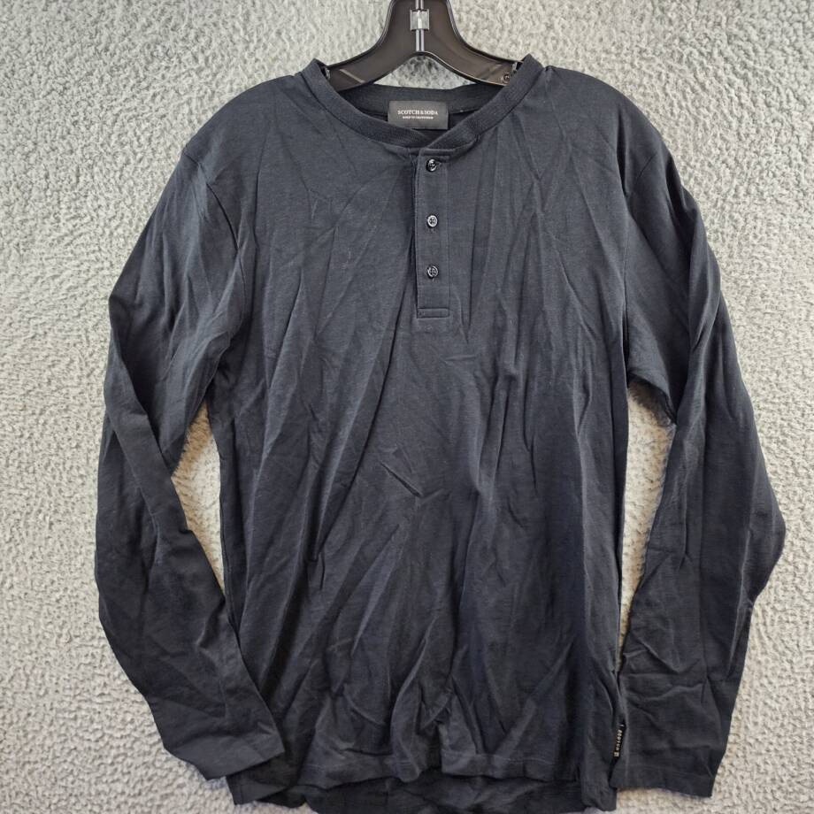 Scotch & Soda Classic Henley Shirt Men's S Black Pullover Style Long Sleeve