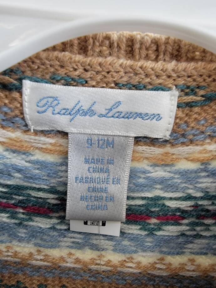 Ralph Lauren Fair Isle Wool Blend Sweater Coveralls Baby Boys' 9-12M Khaki Multi