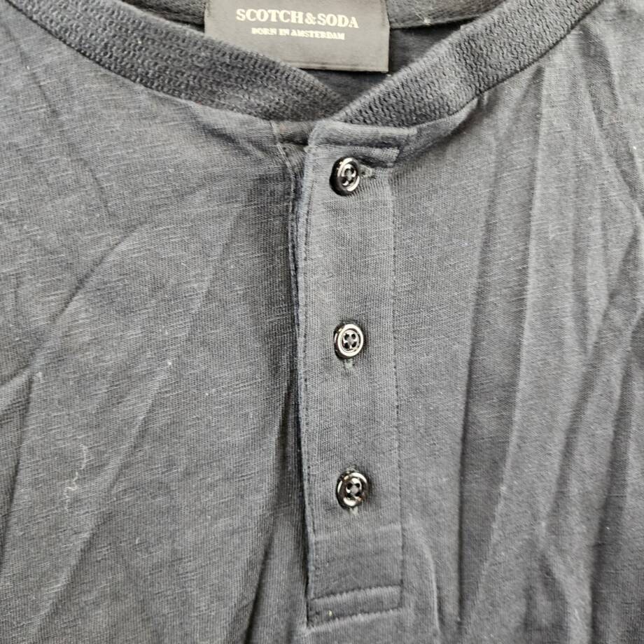 Scotch & Soda Classic Henley Shirt Men's S Black Pullover Style Long Sleeve