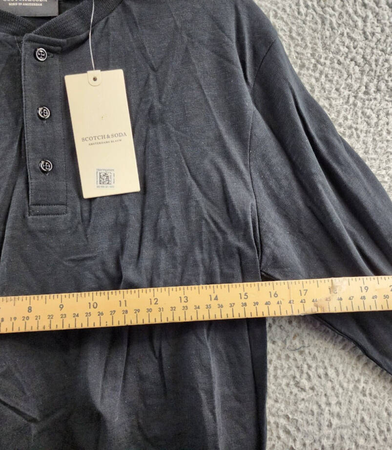 Scotch & Soda Classic Henley Shirt Men's S Black Pullover Style Long Sleeve