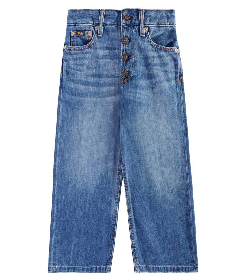 Polo Ralph Lauren Cropped Wide-leg Denim Jeans Girls 10 Blue Pocket Button Front