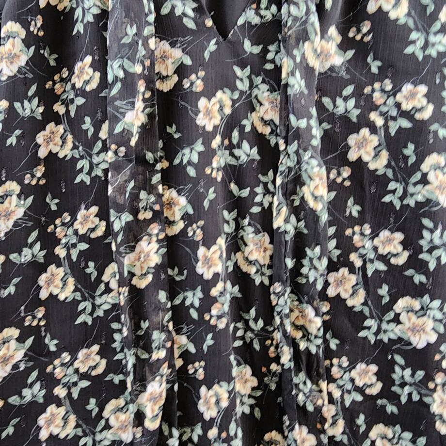 VINCE CAMUTO Printed Bow Back Blouse Women's XXS Rich Black Multi Long Sleeve