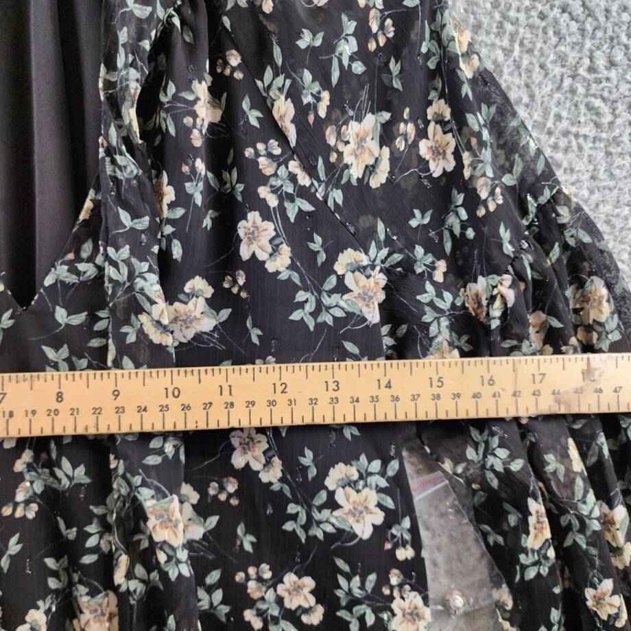 VINCE CAMUTO Printed Bow Back Blouse Women's XXS Rich Black Multi Long Sleeve