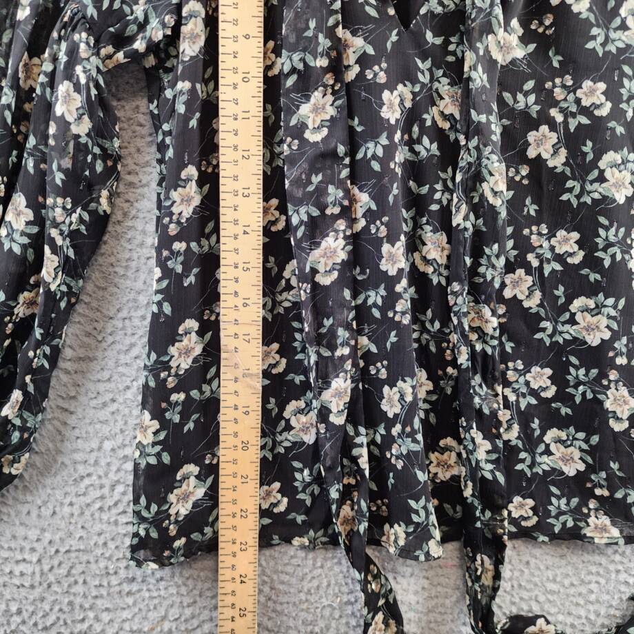 VINCE CAMUTO Printed Bow Back Blouse Women's XXS Rich Black Multi Long Sleeve