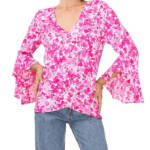 VINCE CAMUTO Bell Sleeve V-Neck Top Women's XS Hot Pink Long Sleeve Pullover