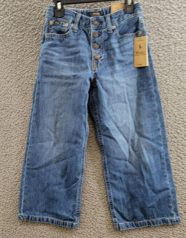 Polo Ralph Lauren Cropped Wide-leg Denim Jeans Girls 10 Blue Pocket Button Front