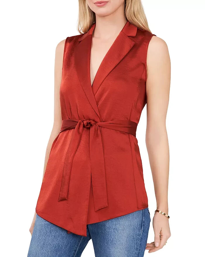 Vince Camuto Notch Collar Belted Satin Vest Women's XXS Chili Oil Sleeveless