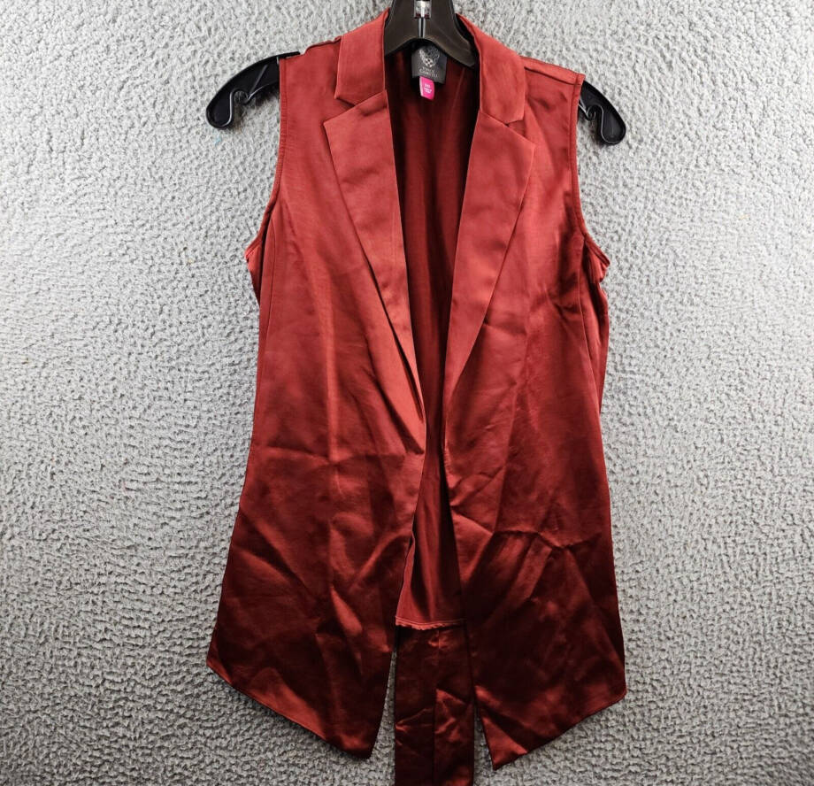 Vince Camuto Notch Collar Belted Satin Vest Women's XXS Chili Oil Sleeveless