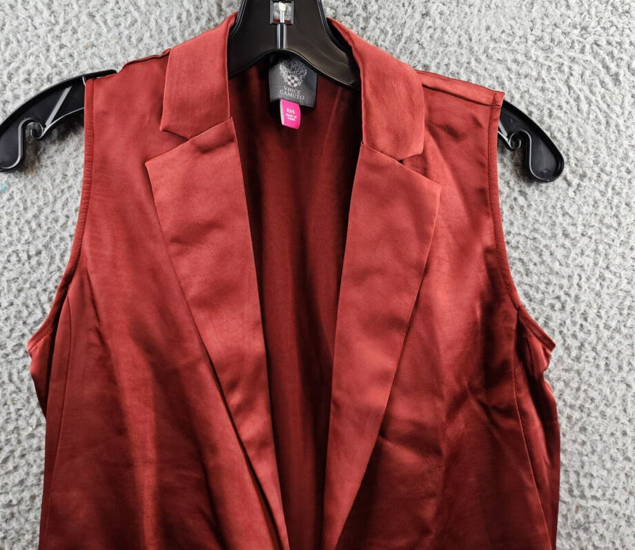 Vince Camuto Notch Collar Belted Satin Vest Women's XXS Chili Oil Sleeveless