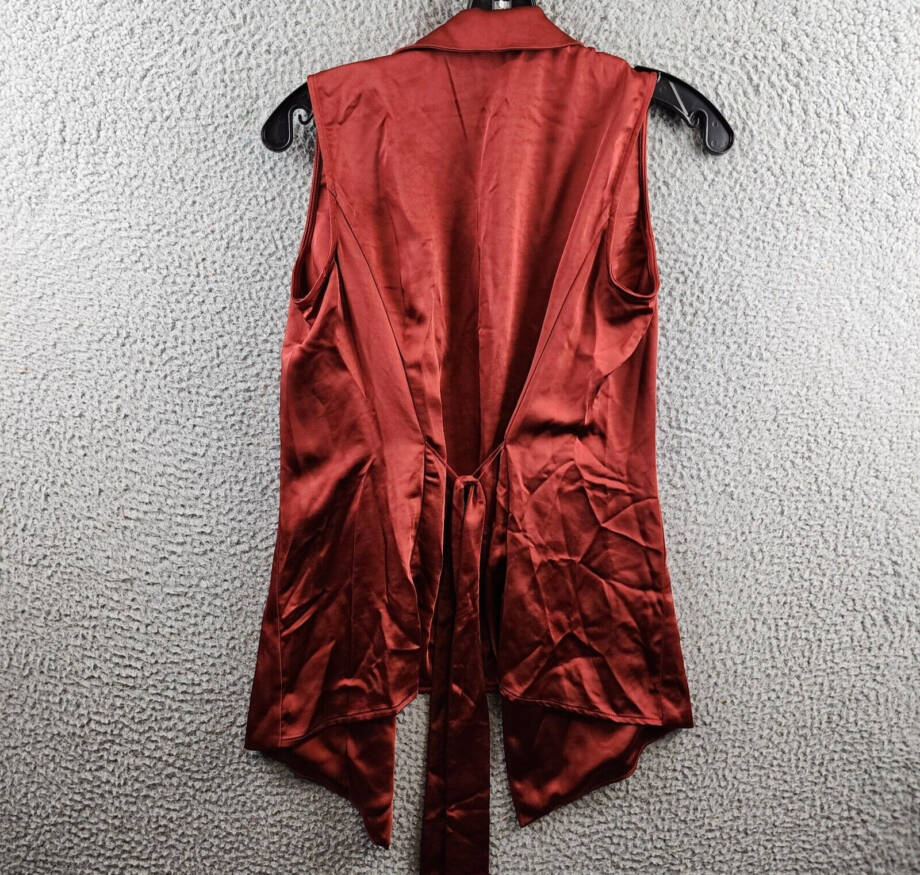 Vince Camuto Notch Collar Belted Satin Vest Women's XXS Chili Oil Sleeveless