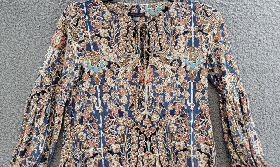 Tommy Hilfiger Printed Tie-Neck Shift Dress Women's 4 Multi 3/4 Sleeve Pullover