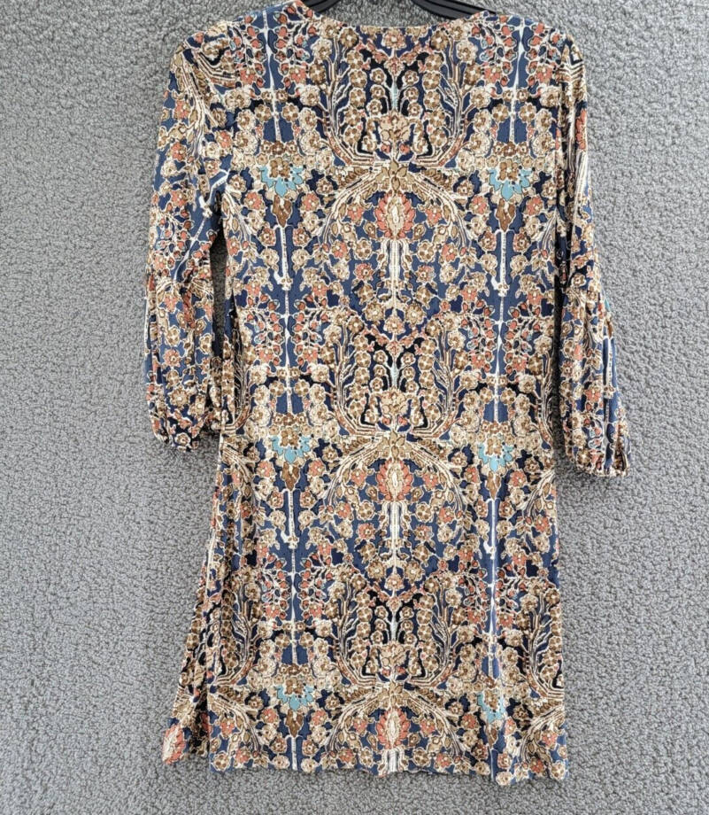 Tommy Hilfiger Printed Tie-Neck Shift Dress Women's 4 Multi 3/4 Sleeve Pullover