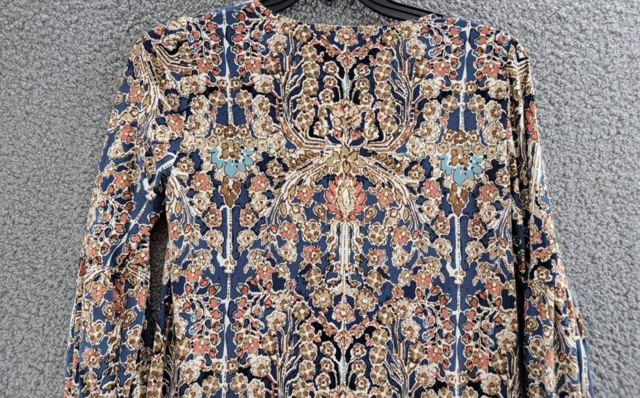 Tommy Hilfiger Printed Tie-Neck Shift Dress Women's 4 Multi 3/4 Sleeve Pullover
