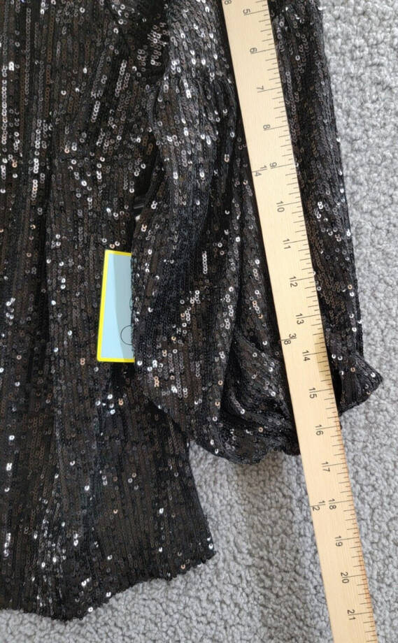 CeCe Cold Shoulder Sequined Blouse Women's XS Rich Black Round Neck Pullover L/S