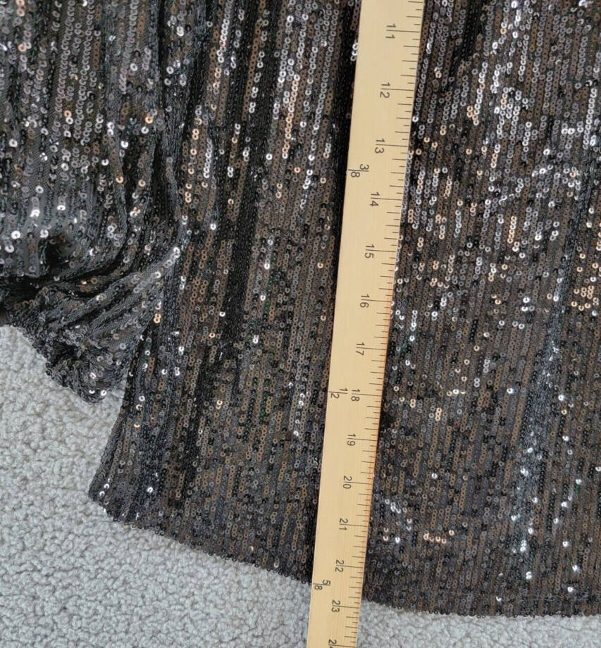 CeCe Cold Shoulder Sequined Blouse Women's XS Rich Black Round Neck Pullover L/S