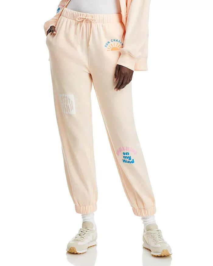 Vintage Havana Surf Wash Jogger Pants Women's S Peach Printed Elastic Waist