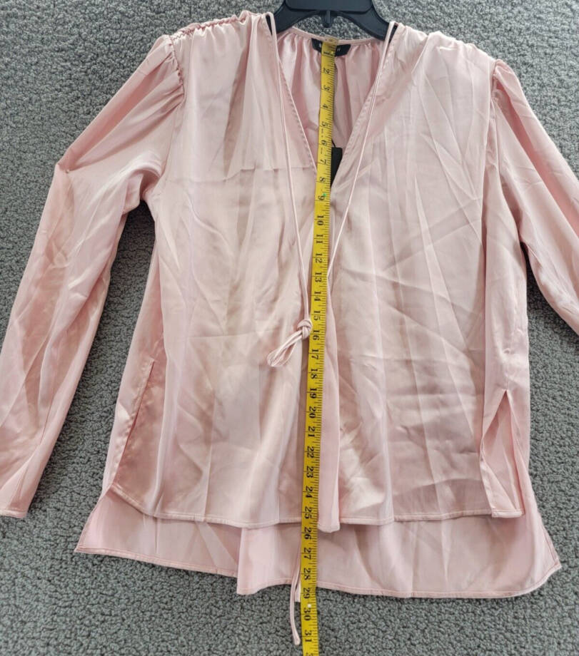 Beulah Sateen Dressy Blouse Shirt Women's All Light Pink Tie V-Neck OS