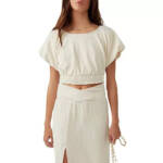 Free People Tovah Crop Top Women's XS Ivory Scoop Neck Short Sleeve Pullover