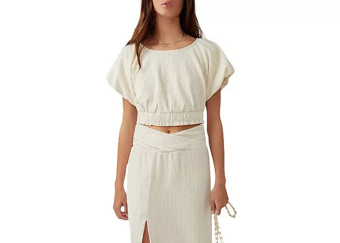Free People Tovah Crop Top Women's XS Ivory Scoop Neck Short Sleeve Pullover