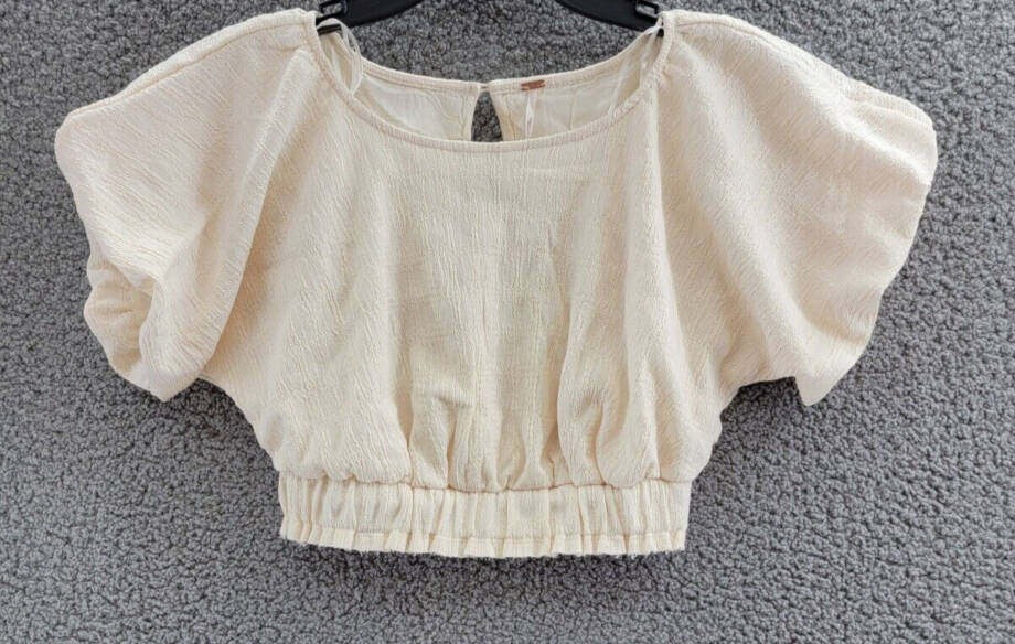 Free People Tovah Crop Top Women's XS Ivory Scoop Neck Short Sleeve Pullover