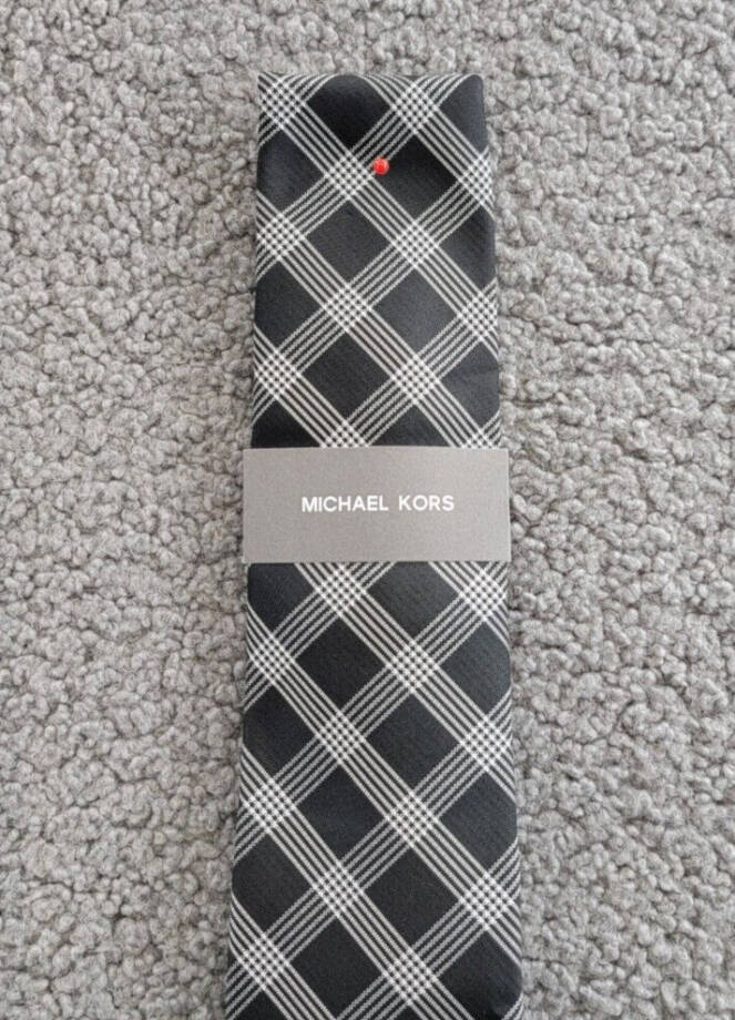 Michael Kors Lombard Check Tie Men's One Size Black Classic Design Pointed Style