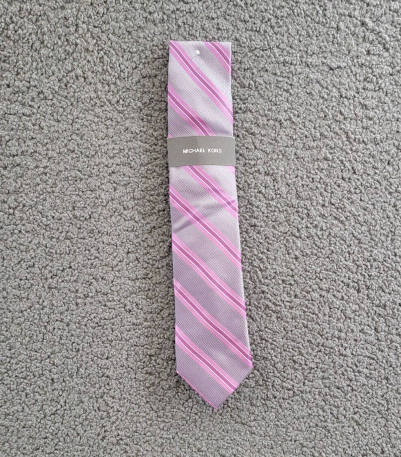Michael Kors Silk Blend Vitra Stripe Tie Men's One Size Rose Keeper Loop