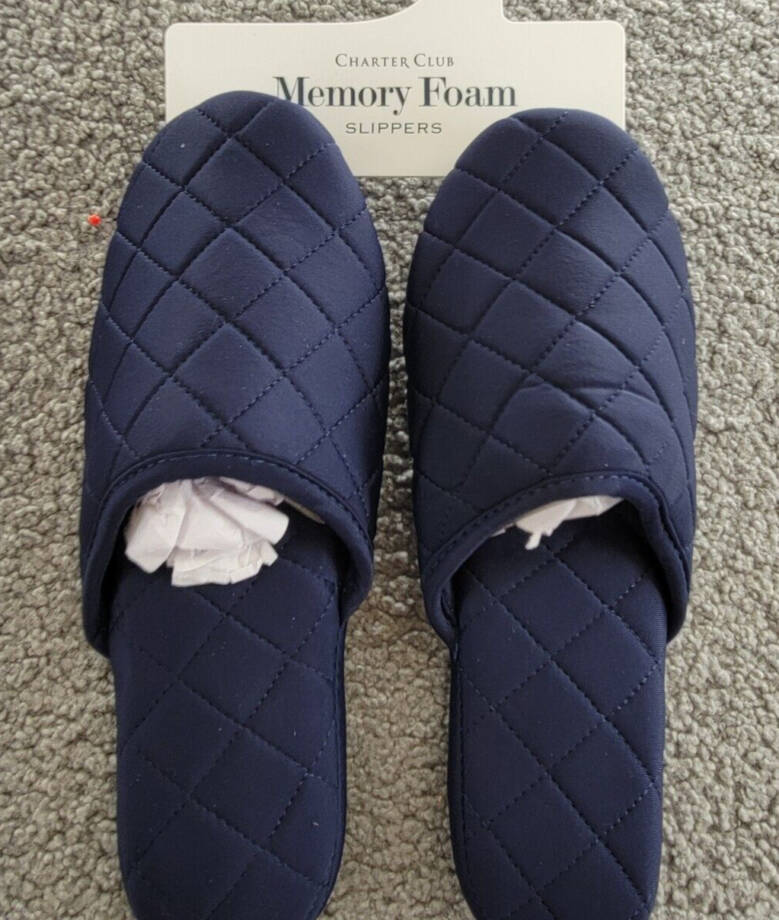 Charter Club Quilted Slippers Women's XL (11-12) Indigo Sea Slip on~