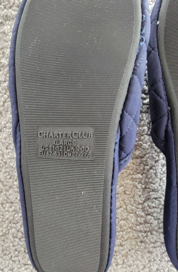 Charter Club Quilted Slippers Women's XL (11-12) Indigo Sea Slip on~