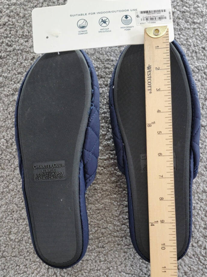 Charter Club Quilted Slippers Women's XL (11-12) Indigo Sea Slip on~