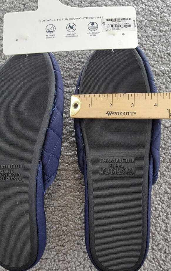 Charter Club Quilted Slippers Women's XL (11-12) Indigo Sea Slip on~