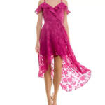 BCX Off-The-Shoulder Ruffled Asymmetrical-Hem Jacquard Dress Women's XL Fuchsia
